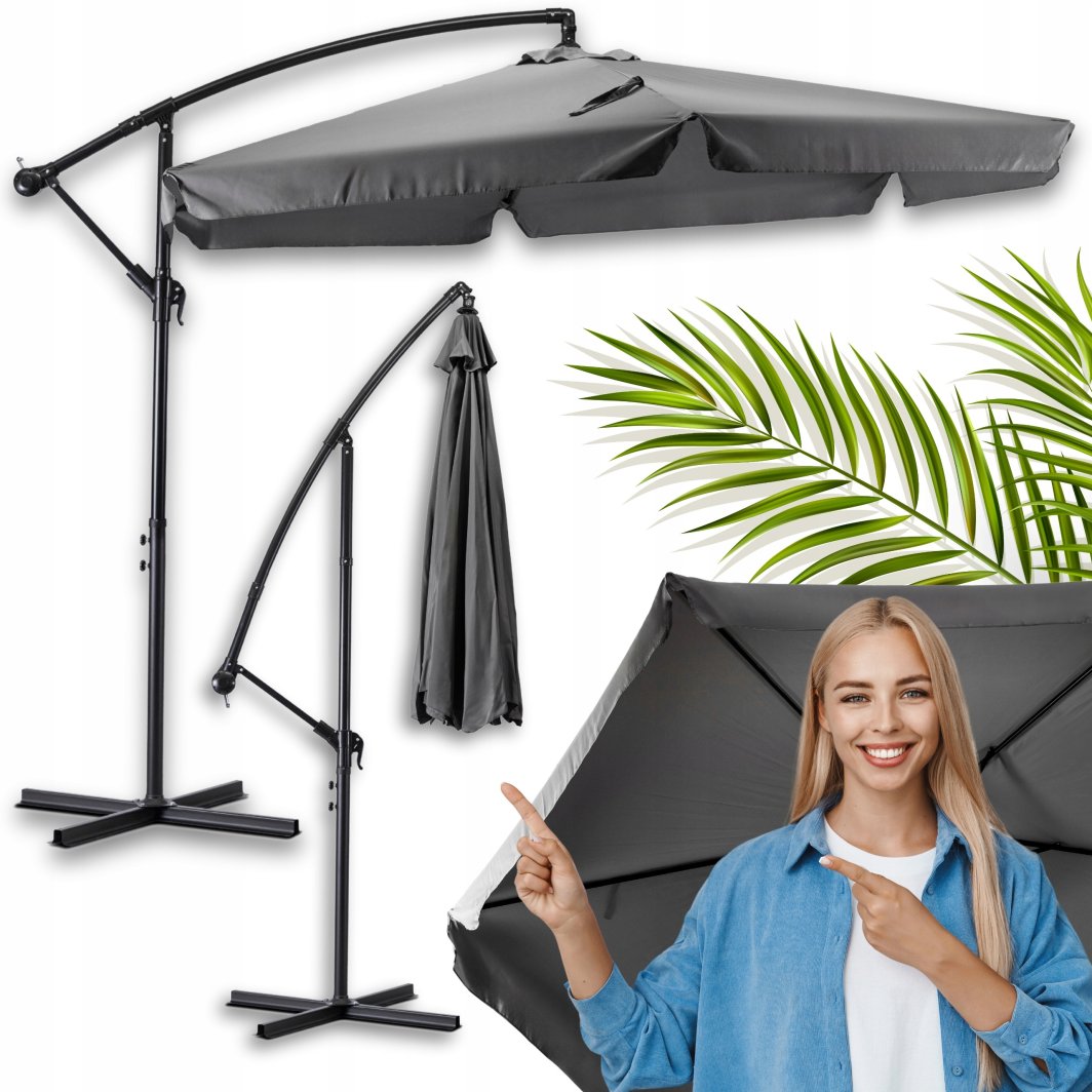 Parasol Ogrodowy Składany Duży na Taras Plażowy Pokrowiec AKRON Szary 1