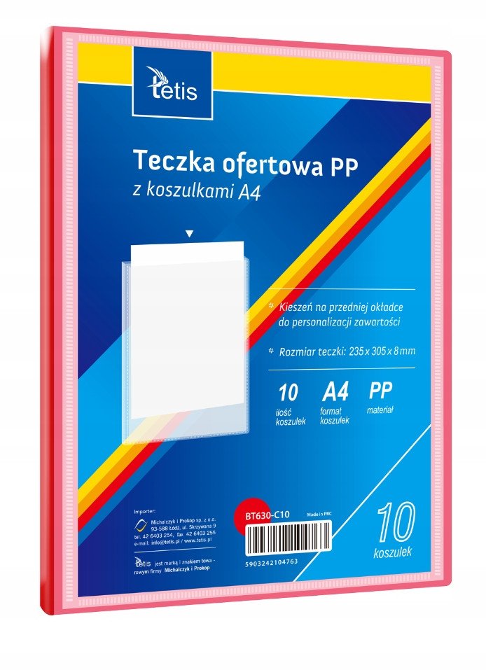 Teczka ofertowa A4 PP + 10 koszulek czerwona BT630-C10 tetis 1
