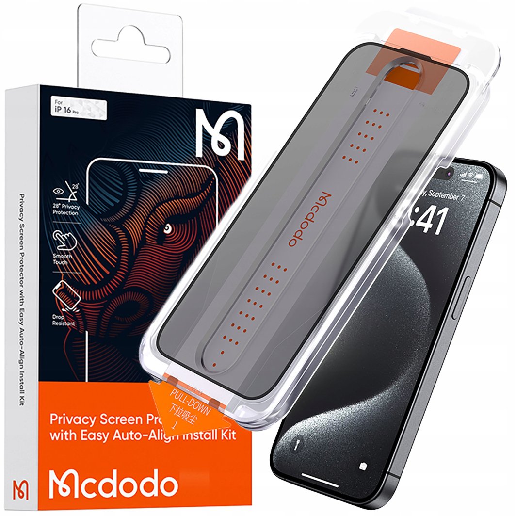 MCDODO EZ PASTE SZKŁO HARTOWANE PRYWATYZUJĄCE SZYBKA DO IPHONE 16 PRO 1