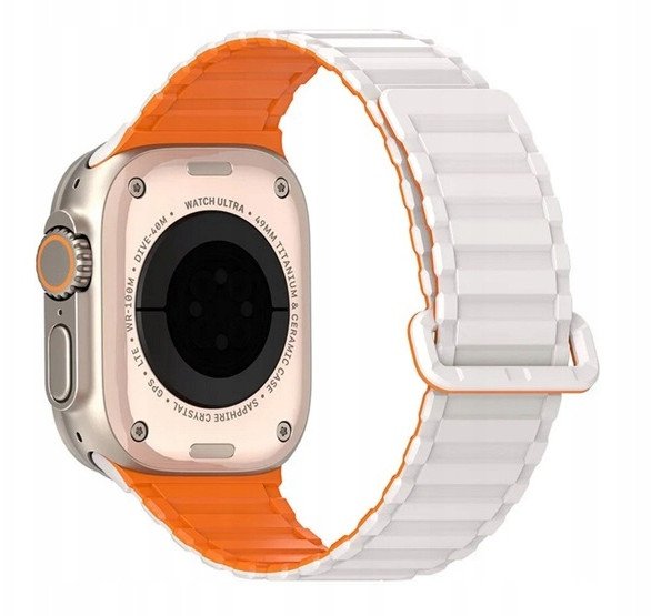 DUX DUCIS pasek KJ silikonowy do Apple Watch 42 / 44 / 45 / 49 mm srebrno pomarańczowy 1