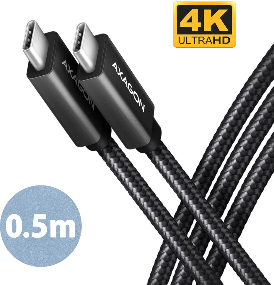 AXAGON BUCM32-CM05AB, SPEED+ kabel USB-C <-> USB-C, 0.5m, USB 20Gbps, PD 100W 5A, 4K HD, ALU, oplot, czarny 1
