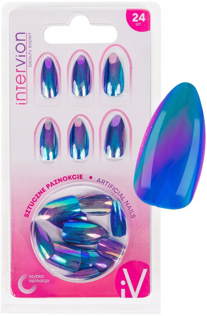 Inter-vion Sztuczne paznokcie Stiletto Blue Holo 498629 1