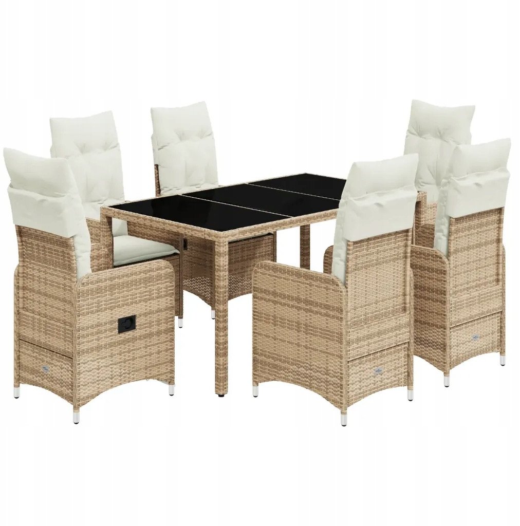 vidaXL 7-częściowy zestaw mebli bistro z poduszkami, beżowy, polirattan 1