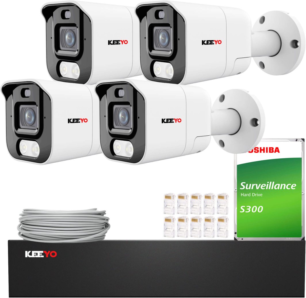 Zestaw do monitoringu IP KEEYO 4x LV-V-IP5M25TF-ADC 5Mpx, aktywne odstraszanie, podwójne oświetlenie 1