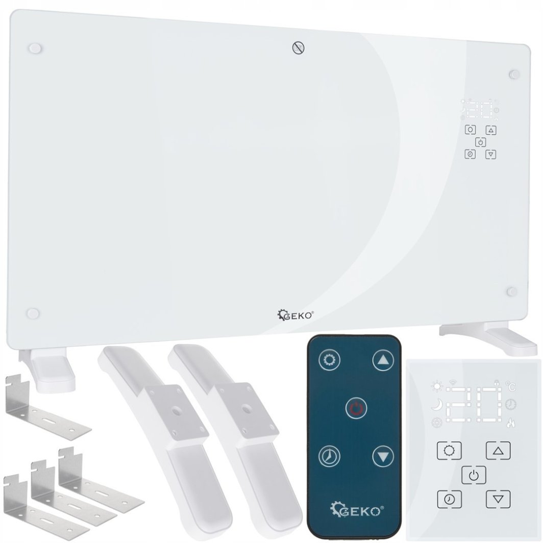 Grzejnik konwektorowy szklany biały z LCD, pilotem sterowania i WiFi 2500W (1) 1