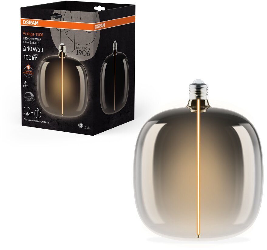 Decorative LED bulb OSRAM 1906, E27 W190, 4W 1800K 100lm, FIL SMOKE MAG, dimmable 1