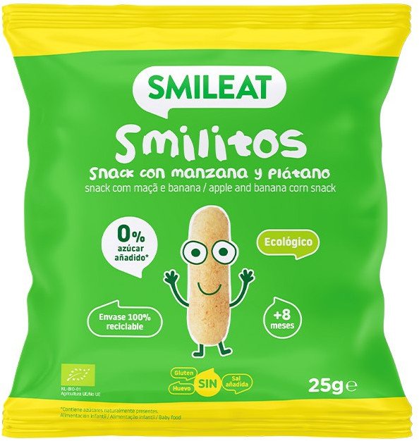 Smileat Chrupki kukurydziane o smaku jabłka i banana BIO Smilitos 8m+ 25g 1