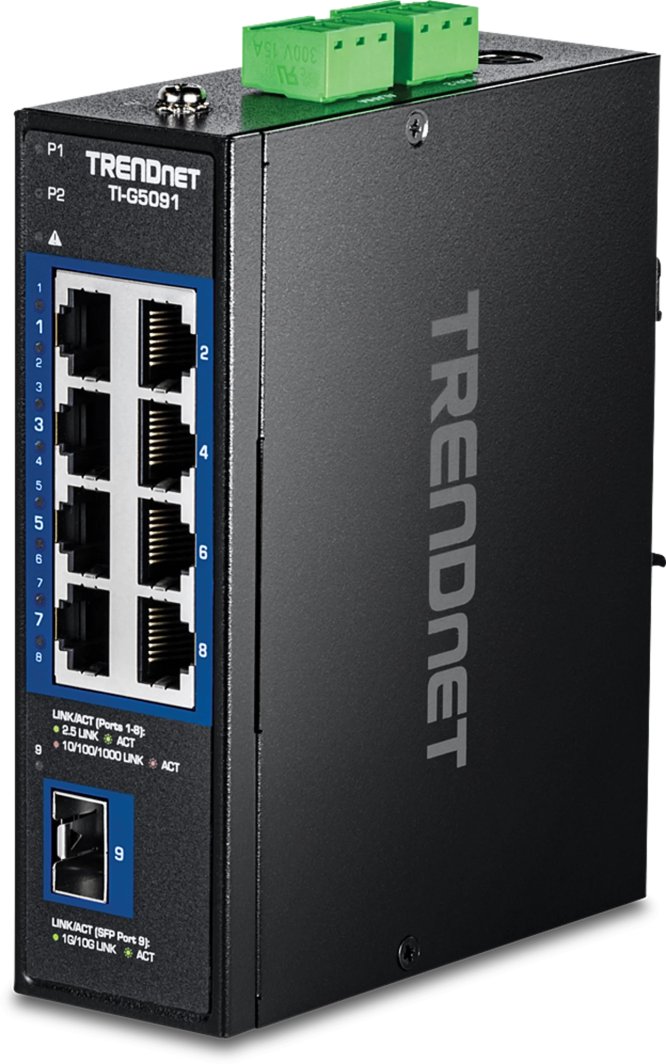 TRENDnet 9-Port Industrial 2.5G DIN-Rail Switch with 10G SFP