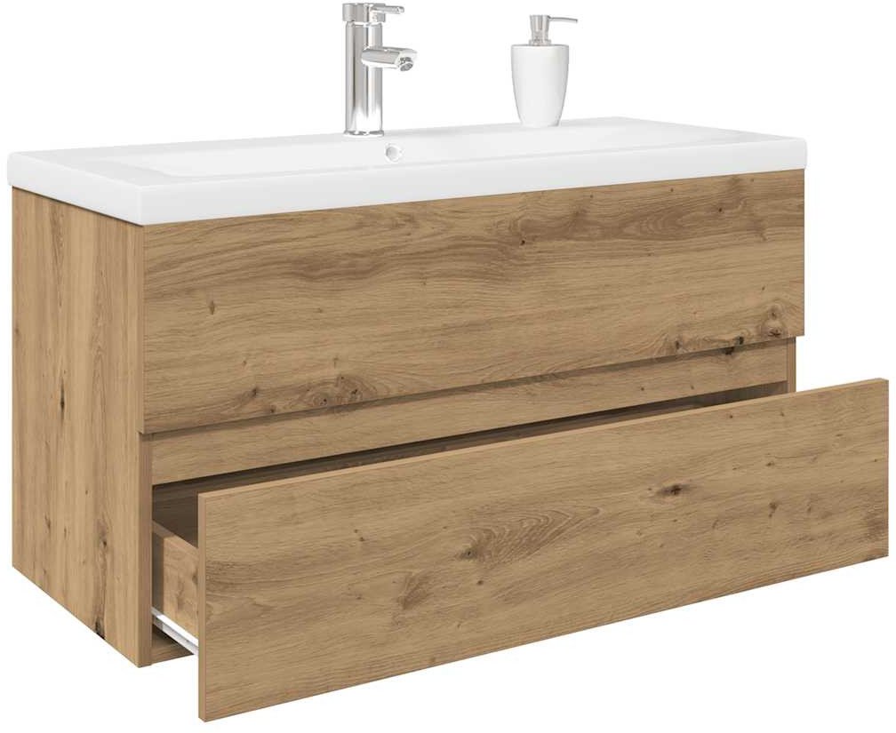 vidaXL Szafka pod umywalkę z wbudowaną umywalką i baterią dąb artisan 1
