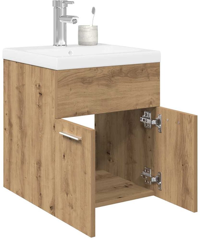 vidaXL Szafka pod umywalkę z wbudowaną umywalką i baterią dąb artisan 1