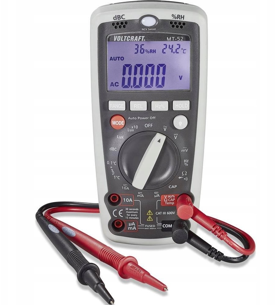 Voltcraft Multimetr cyfrowy wielofunkcyjny MT-52, pomiar 5 w 1, temperatury, dźwięku, wilgotności, światła, 122900