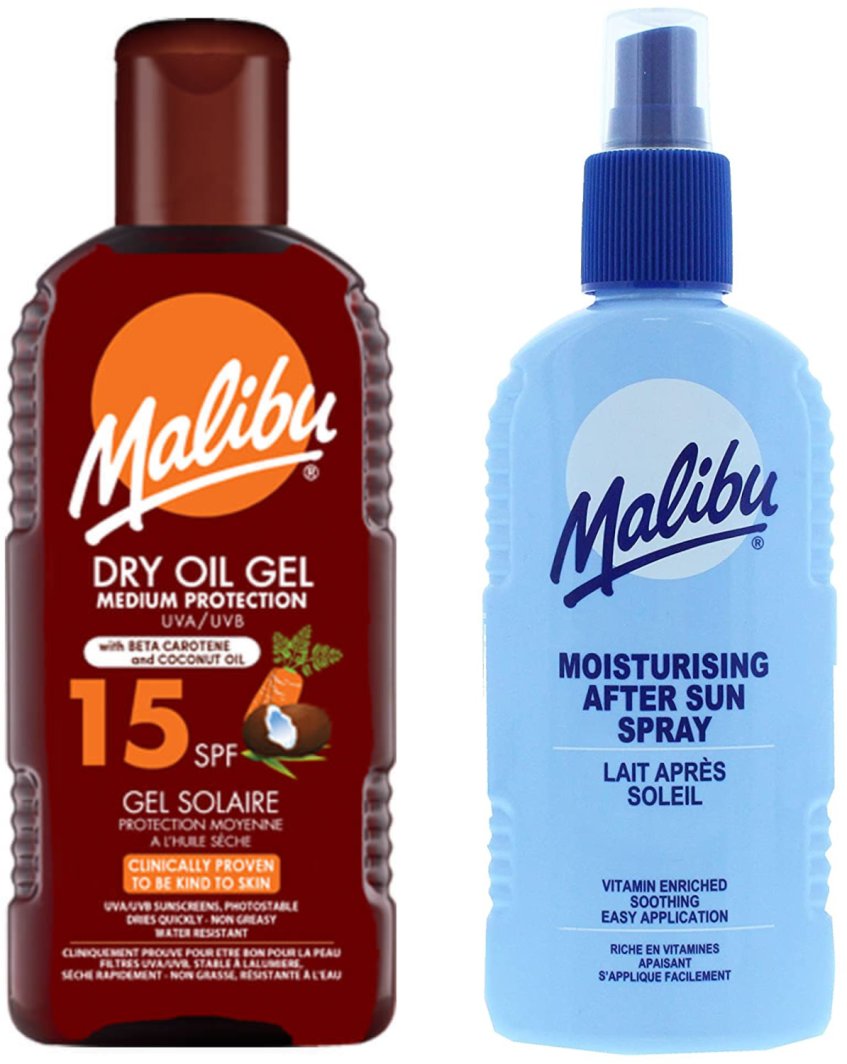 Malibu Suchy Olejek W Żelu SPF15 200ml + Balsam W Sprayu Po Opalaniu 200ml 1