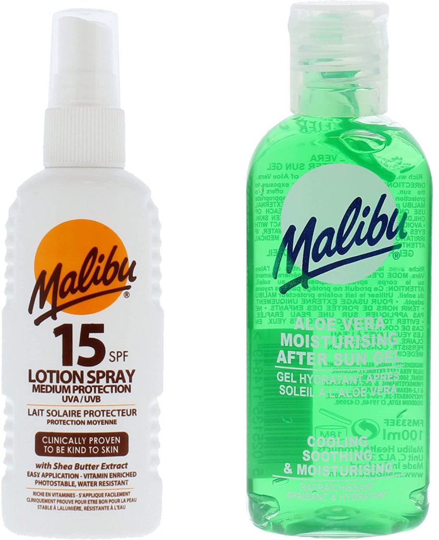 Malibu Wodoodporny Spray SPF15 100ml + Aloe Po Opalaniu 100ml 1