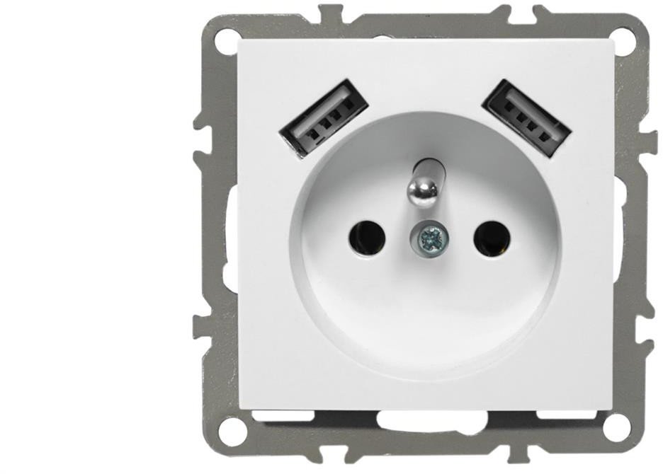 QUADRA GNIAZDKO Z BOLCEM 2X USB DO RAMEK 230V 2.1A 1