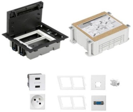 KONTAKT SIMON FLOOR BOX puszka podłogowa 1x gniazdo pojedyncze z/u + 1x USB ładowania + 1x gniazdo RJ45 kat. 6 + 1x VGA + kaseta 1
