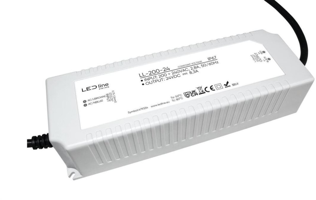Zasilacz do taśm LED line PRIME 200-24 wodoszczelny IP67 24V 200W 5 lat gwar. 1
