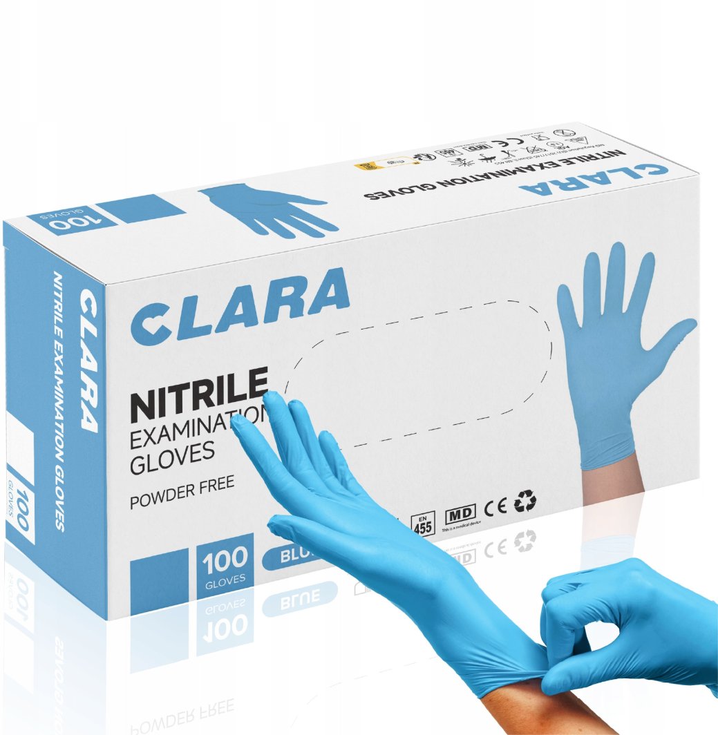 Rękawice nitrylowe bezpudrowe CLARA, 100 szt., rozmiar L, niebieskie 1