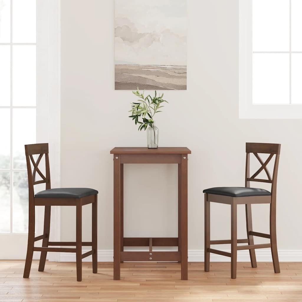 vidaXL Hokery barowe z poduszkami 2 szt. Brązowe lite drewno gumowe 1