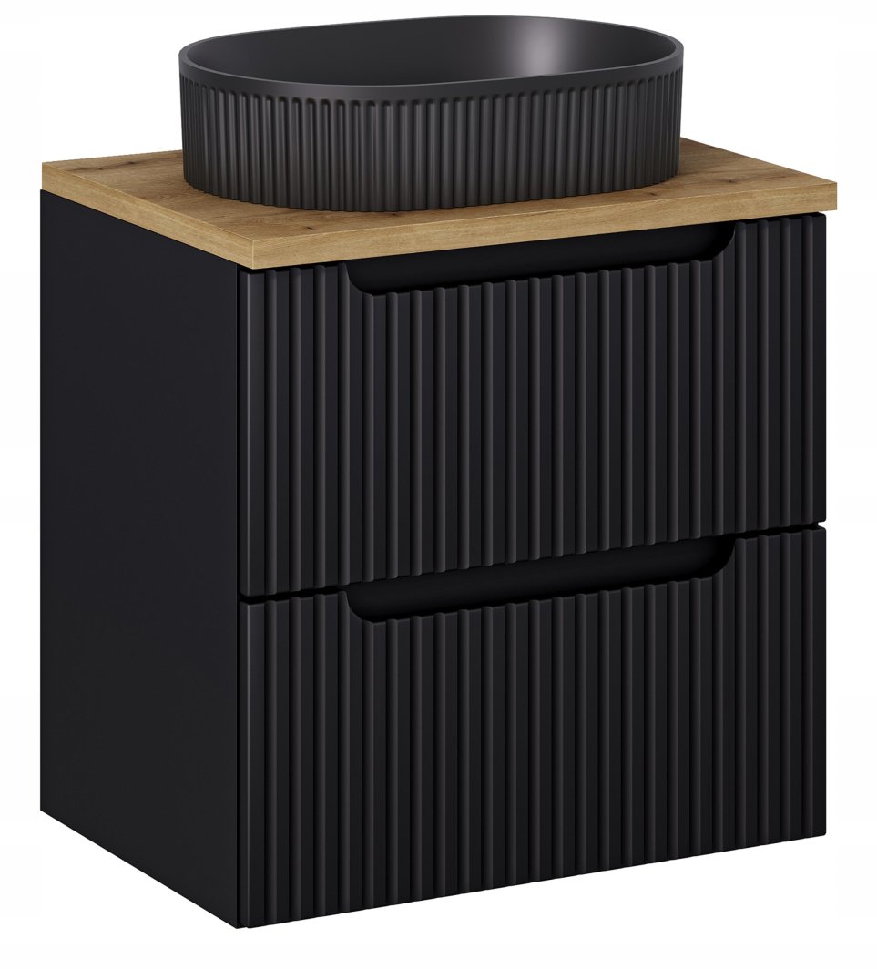 CZARNA szafka łazienkowa NOVA BLACK z umywalką i blat OAK 60cm z szufladami 1