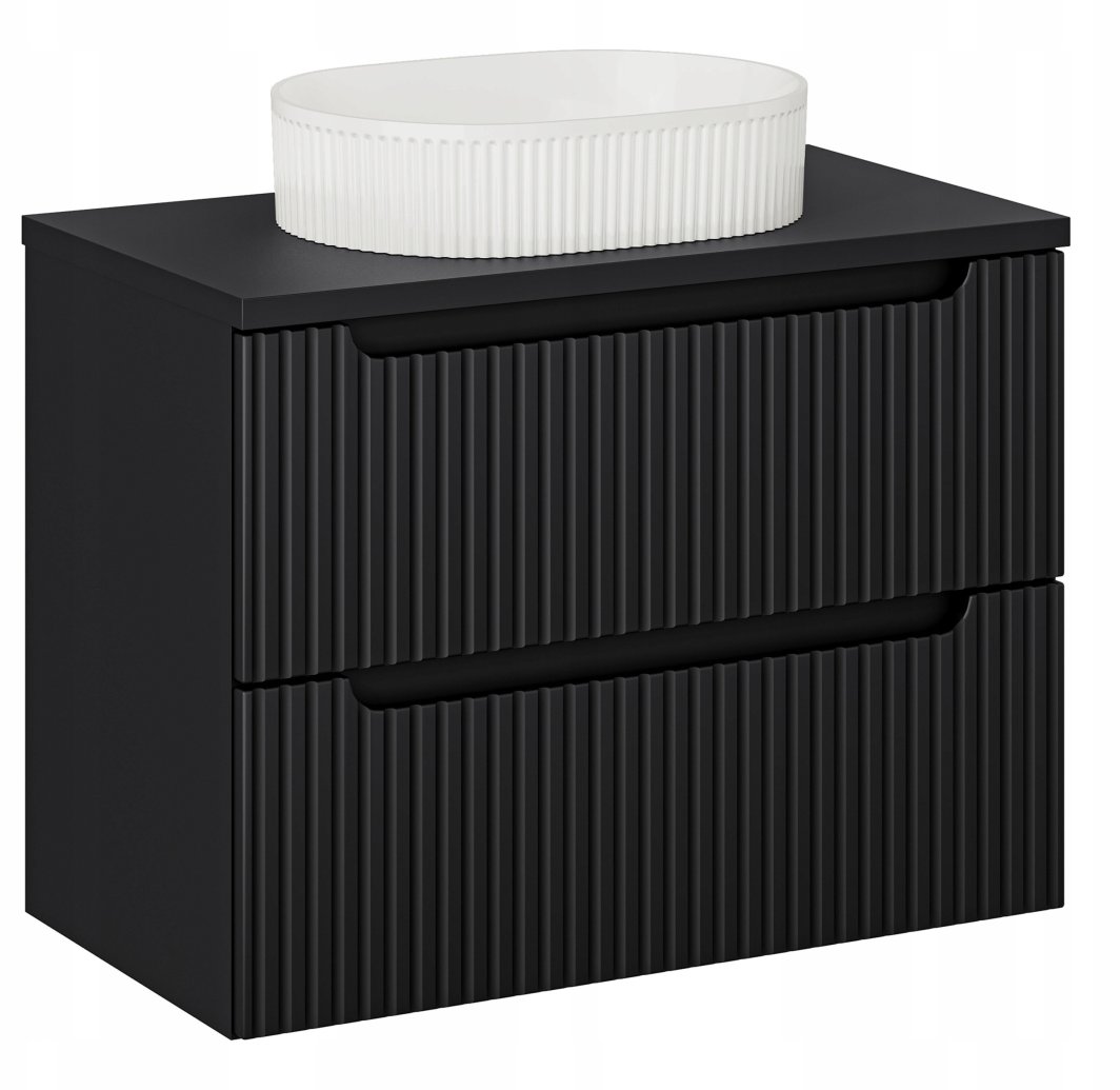 CZARNA szafka łazienkowa NOVA BLACK z umywalką i blatem 80 cm z szufladami 1