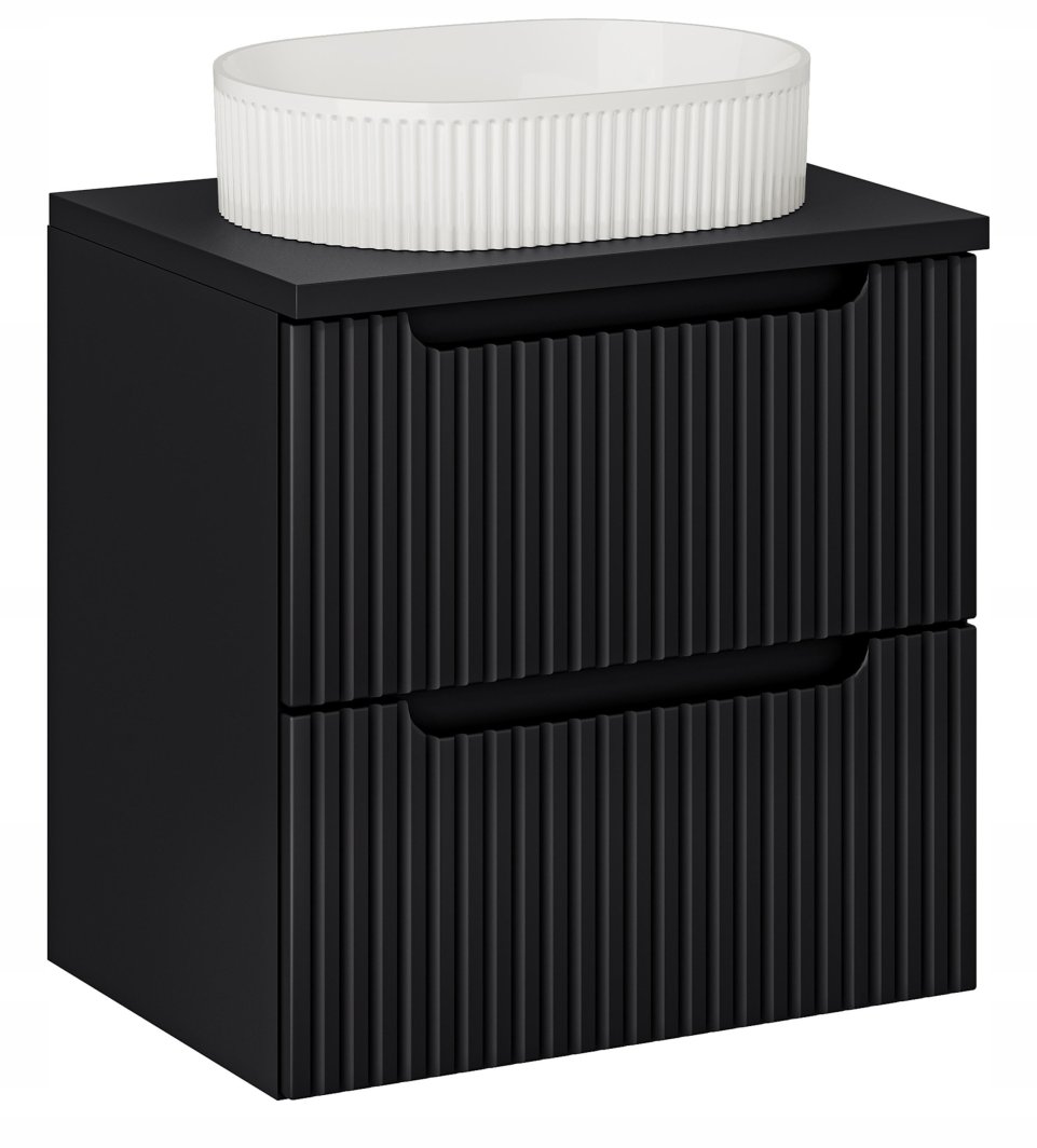 CZARNA szafka łazienkowa NOVA BLACK z umywalką i blatem 60 cm z szufladami 1