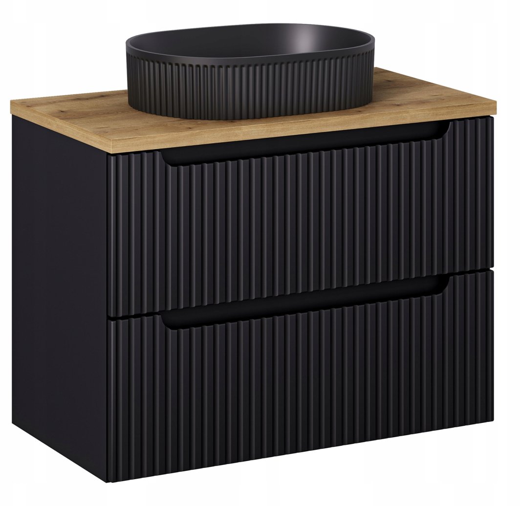 CZARNA szafka łazienkowa z szufladami NOVA BLACK z umywalką i blat OAK 80cm 1