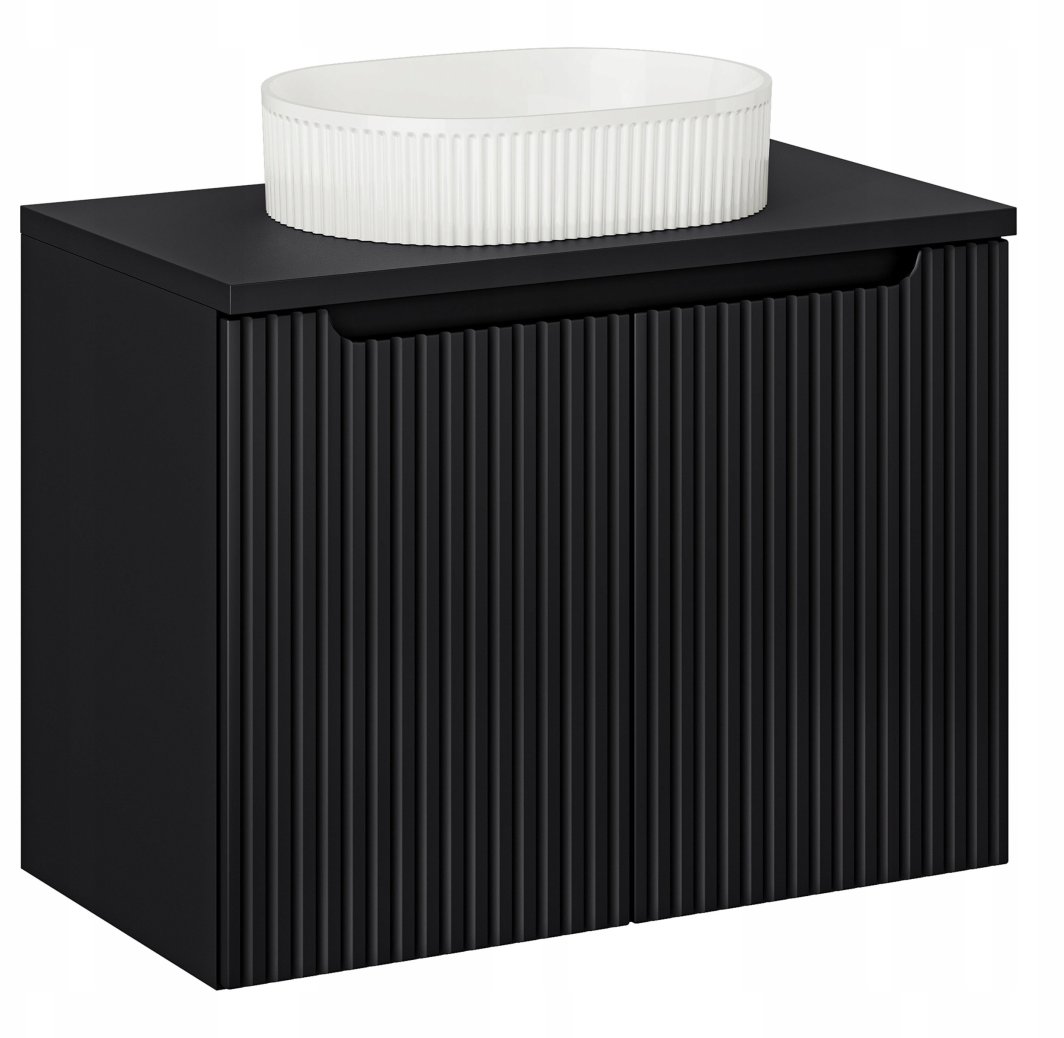 CZARNA RYFLOWANA szafka łazienkowa NOVA BLACK z umywalką i blatem 80 cm 1