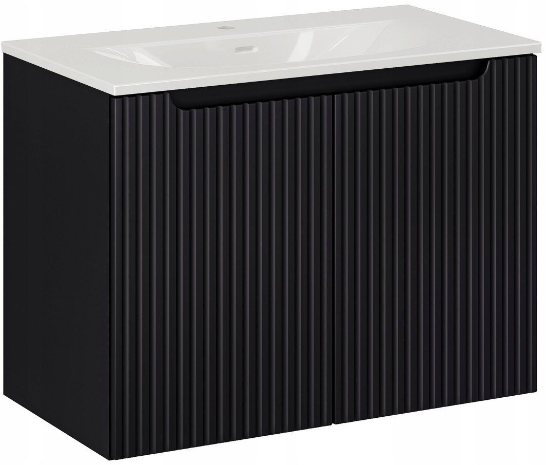 CZARNA szafka łazienkowa z umywalką 80 cm NOVA BLACK 82-80 RYFLOWANY front 1