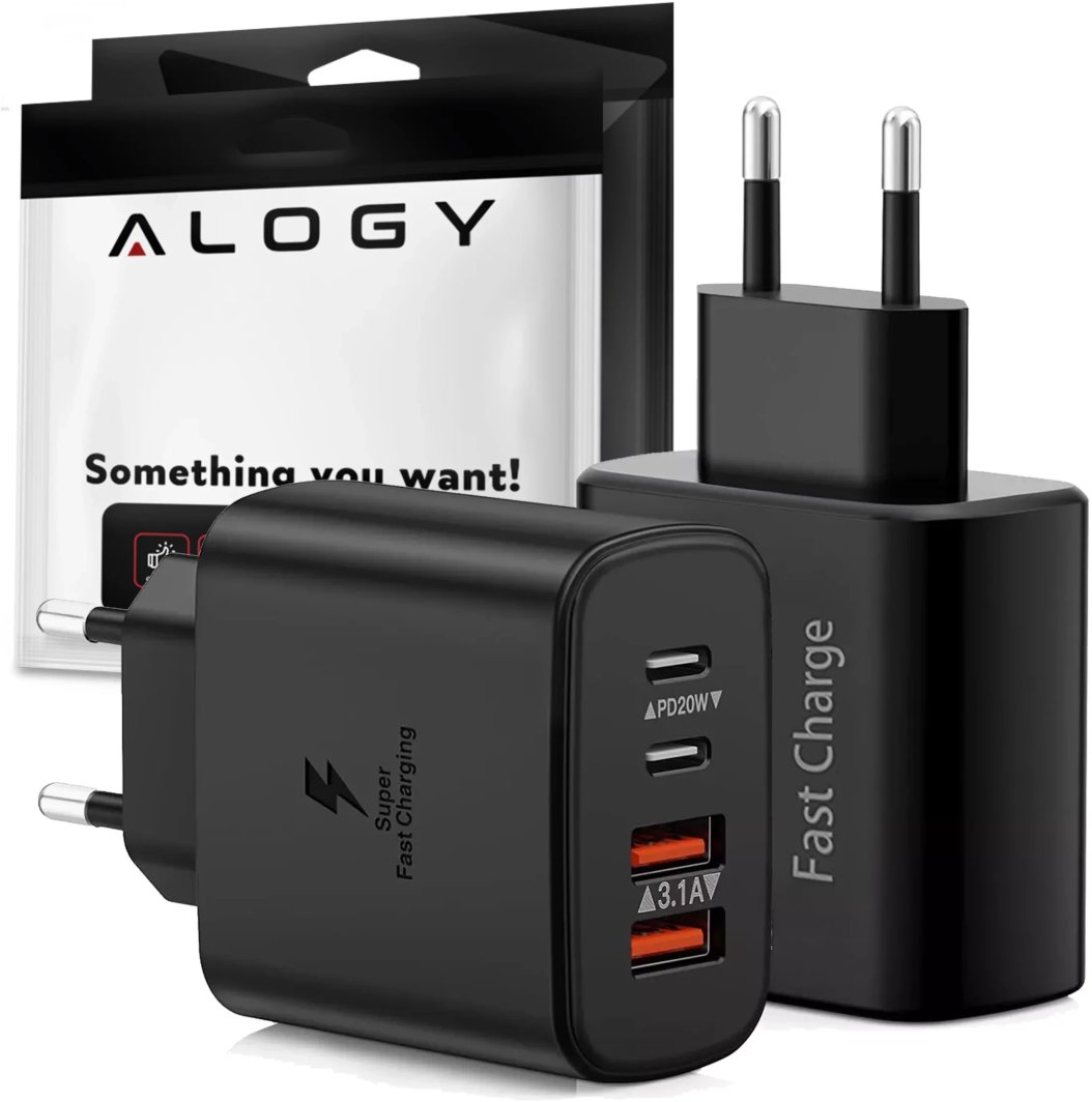 Ładowarka sieciowa 40W 2x USB 2x USB-C Alogy Super Fast Charger Szybkie ładowanie PowerDelivery PD Czarna 1