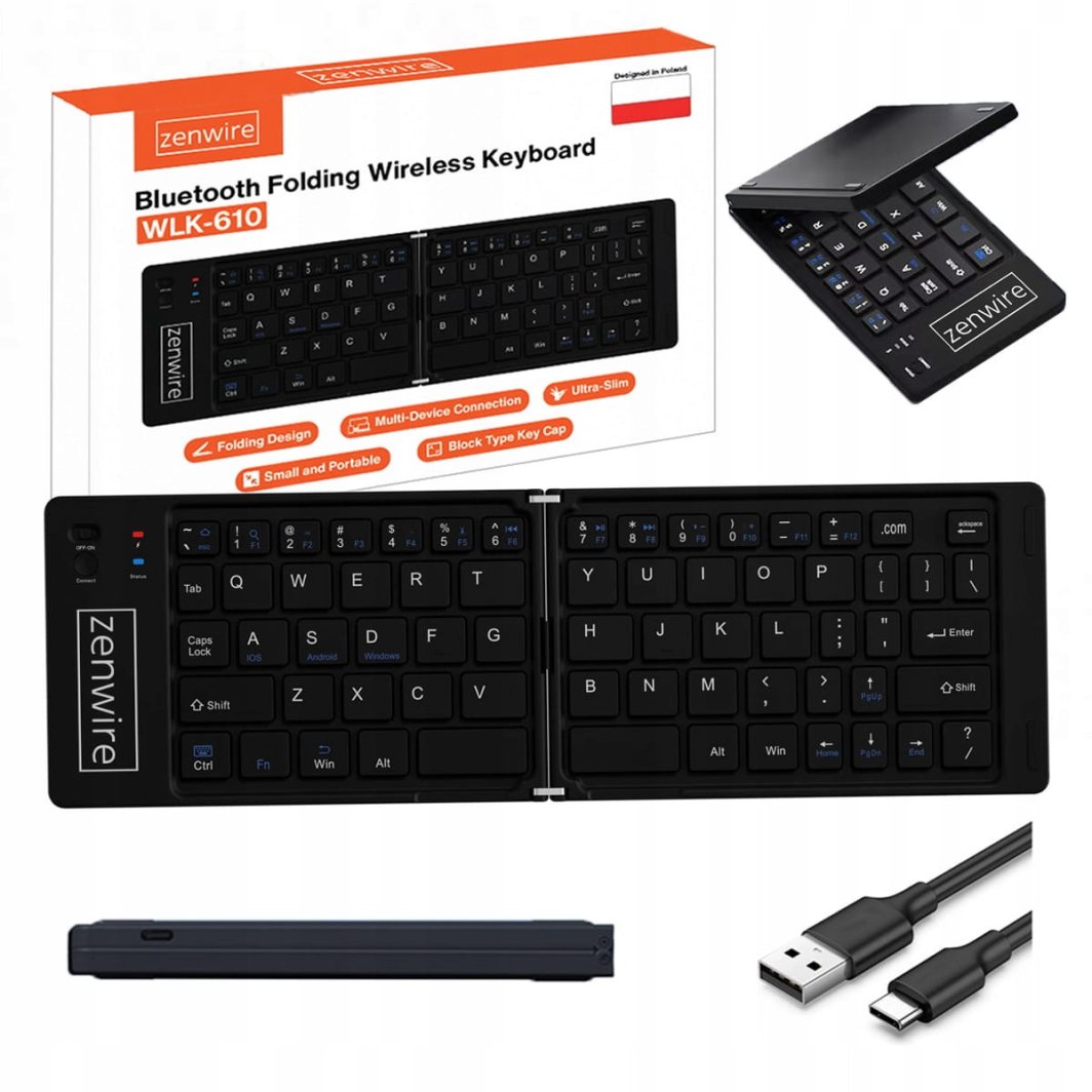 Składana Mini Klawiatura Bezprzewodowa Bluetooth do Tabletu Telefonu USB-C 1