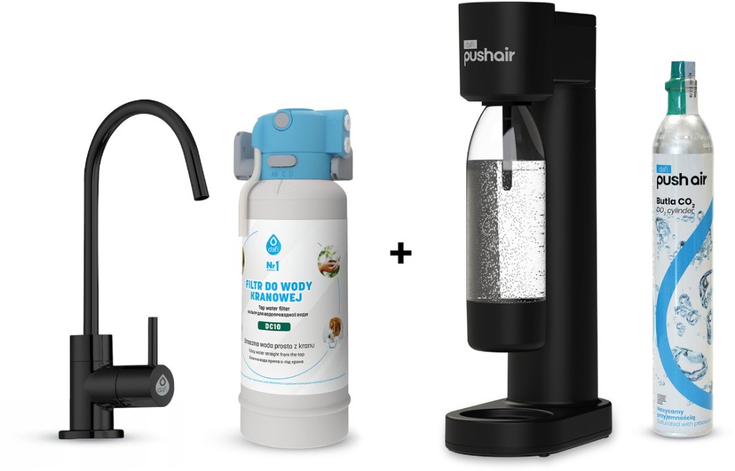 PushAir saturator nabój butelka + Flow Comfort DC10 kran Alto czarny 1