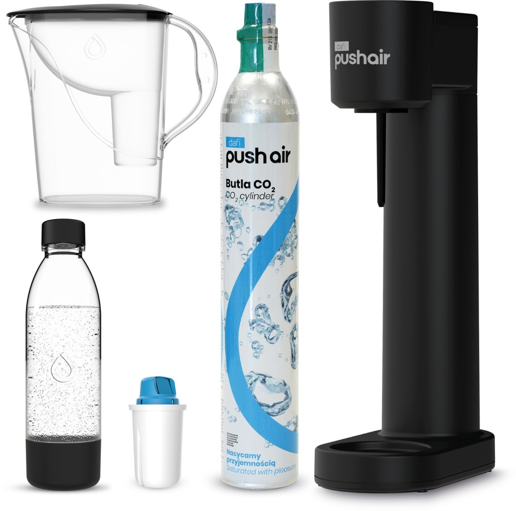 PushAir Saturator Czarny Nabój Butelka 0,7 + Dzbanek z Filtrem Mg+ Cl 1