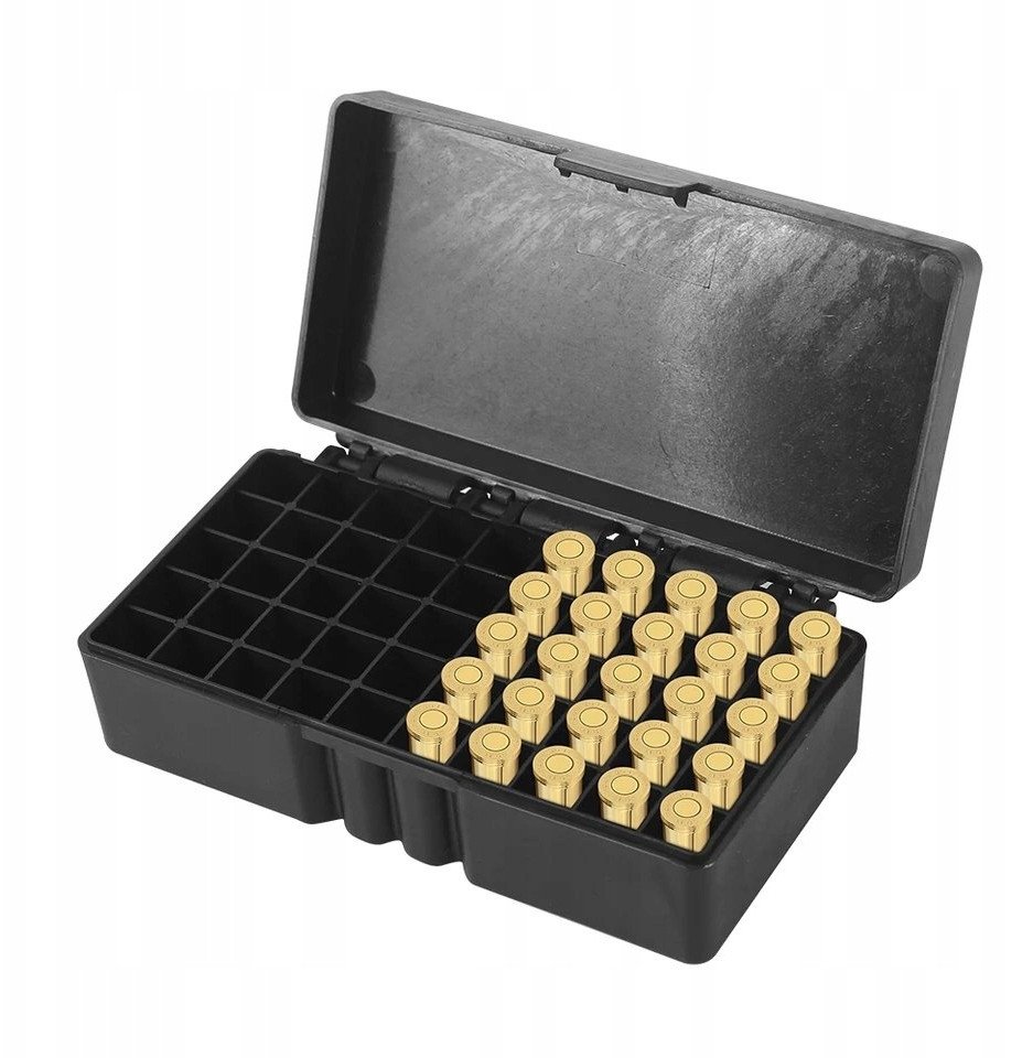 PUDEŁKO Skrzynka na AMUNICJĘ 9mm CZARNE BEZPIECZNE PISTOLET 50 miejsc 1