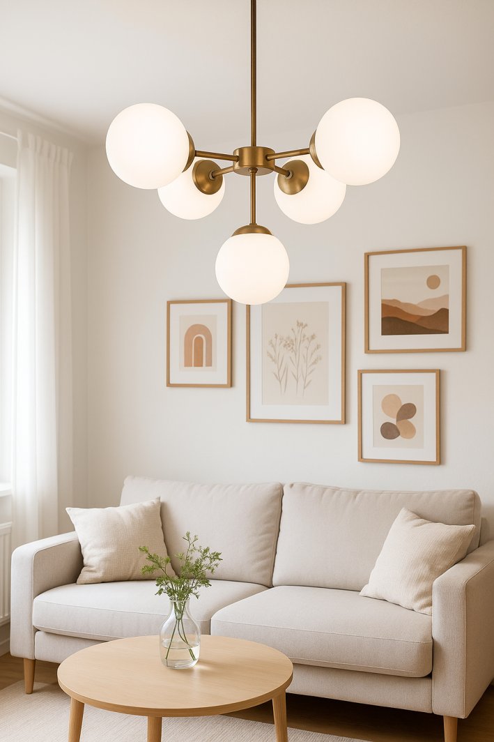 Lampa z mosiądzu z kulami  nowoczesna lampa wisząca do salonu 1