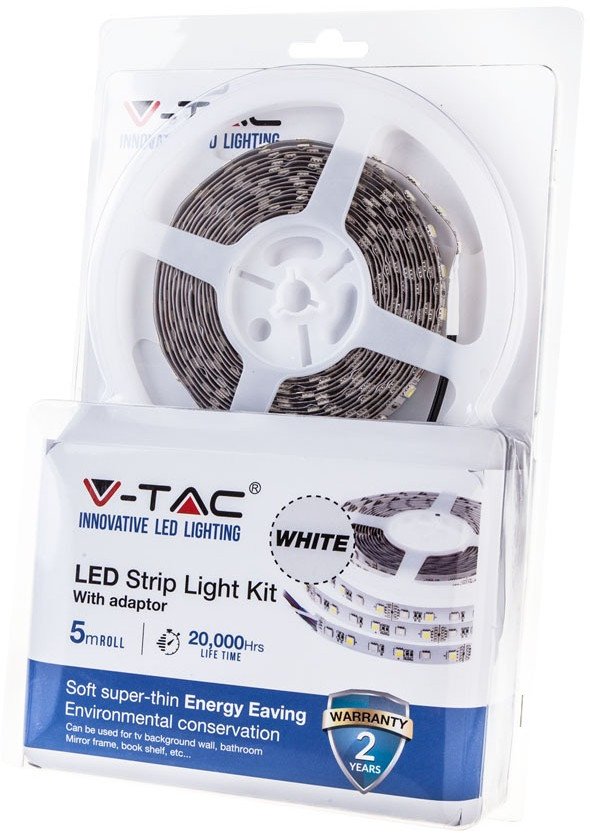 LED strip set V-TAC, IP20, 18 W, 1500 lm, 60 LED/m, cold white, 5 m 1
