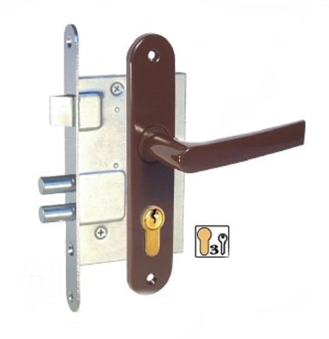 Mortise lock with frame plate ZV-45, 406Z-35802/22, 72 mm, brown handles 1