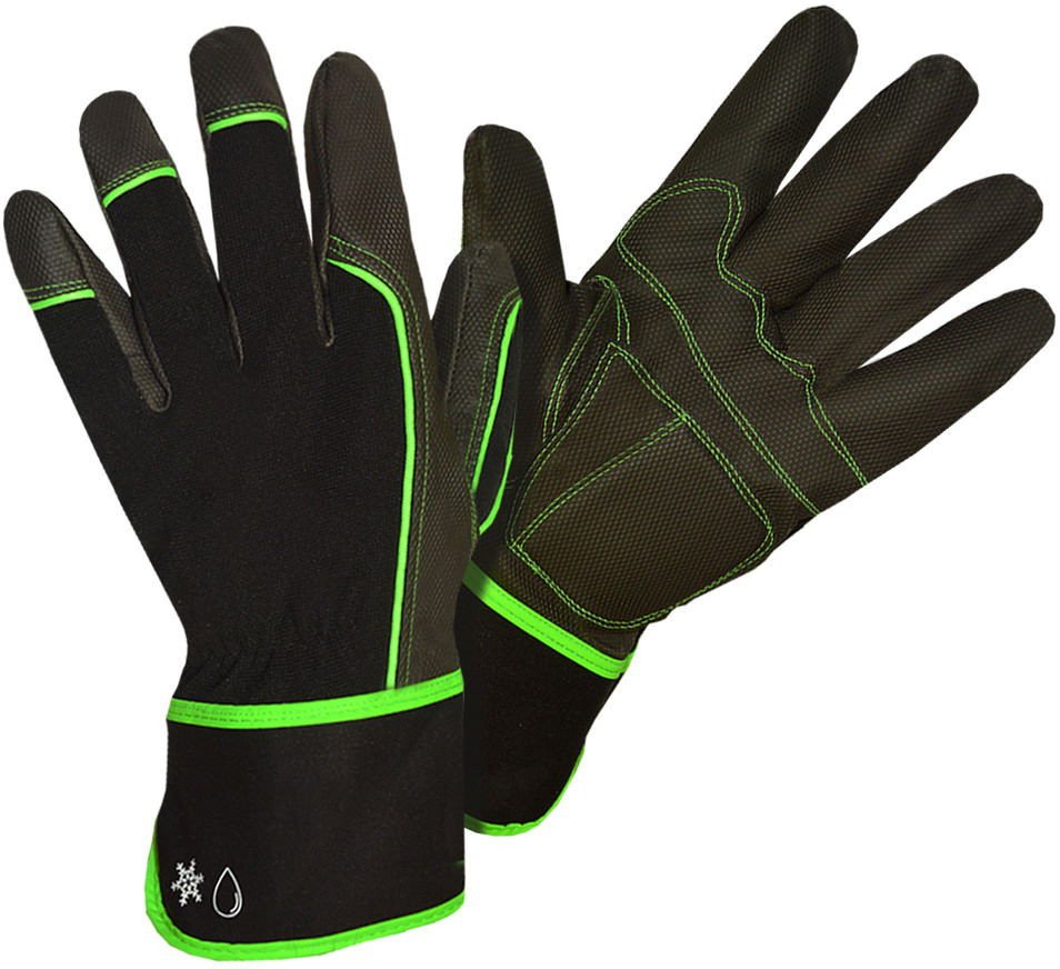 Winter work gloves VENNER WINTER, synthetic leather, black/green, size 10 1