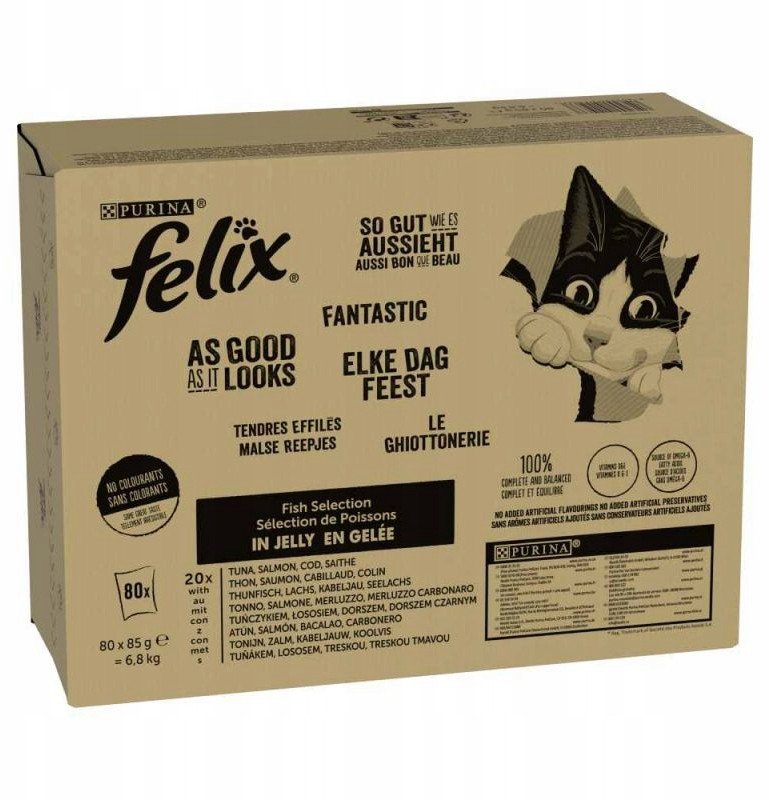 Karma mokra Felix Classic w galarecie i w sosie, 80x85 g Rybny mix(4 smaki) 1