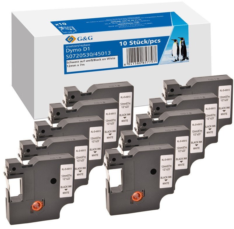 10x G&G Schriftband 12mm x 7m sw Komp m. Dymo D1/ 45013/ S0720530 1