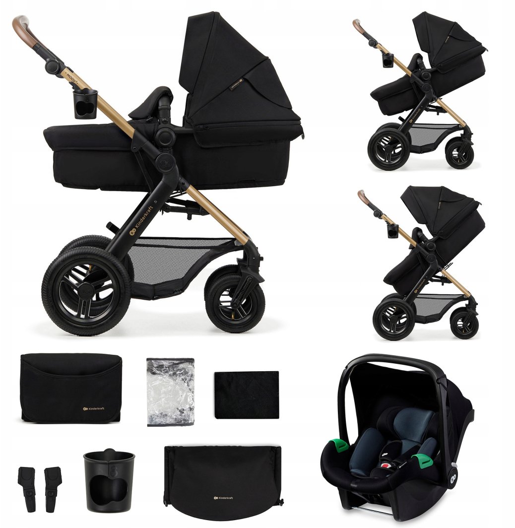 Universalus vežimėlis Kinderkraft Moov 2 Air 3in1, Pure Black 1