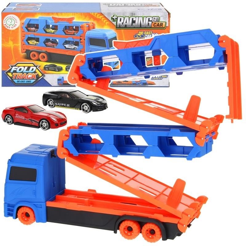 Ciężarówka Tir Rozkładana Laweta Tor Samochodowy Transporter + 2 Autka 1