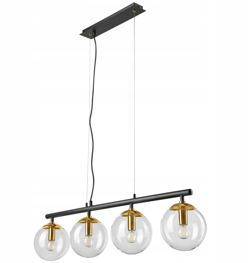 Lamkur Eloise 47447 lampa wisząca zwis modern belka kule szklane klosze 4x15W E14 czarna/mosiądz 1