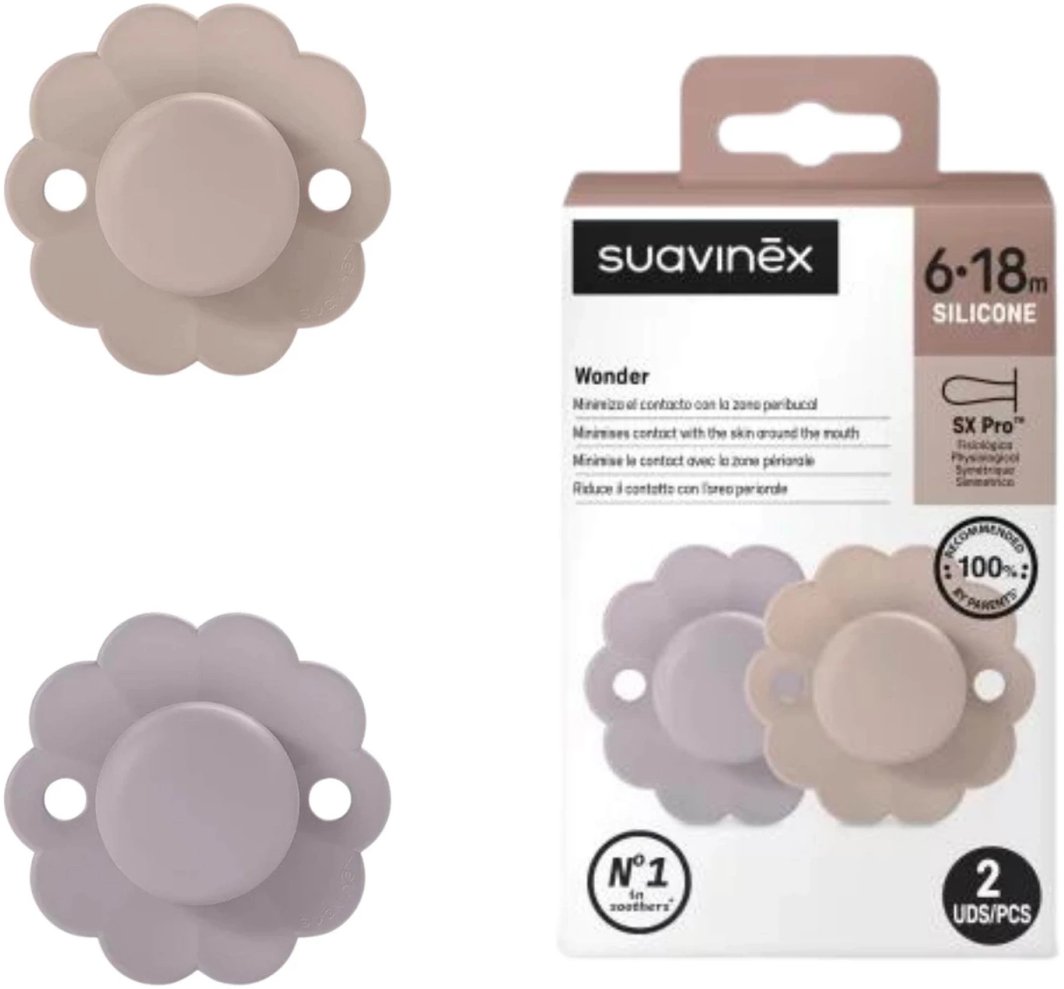 Suavinex Wonder sx dla fizjologicznych 6-18m 2 szt Mist Lavender + Pale Mau 1