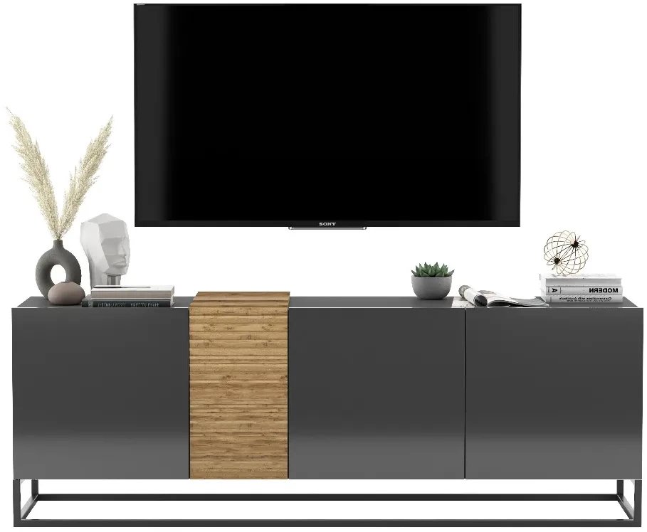 Szafka RTV NAVA 2 160 grafit połysk/dąb artisan MEBLE LINDNER