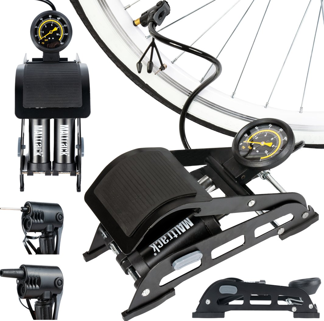 Pompka Rowerowa Nożna Z Manometrem Dwutłokowa Do Roweru Samochodu Materaca 1