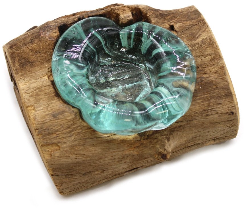 Szklany Świecznik Wtopiony w Drewno - Pojedynczy