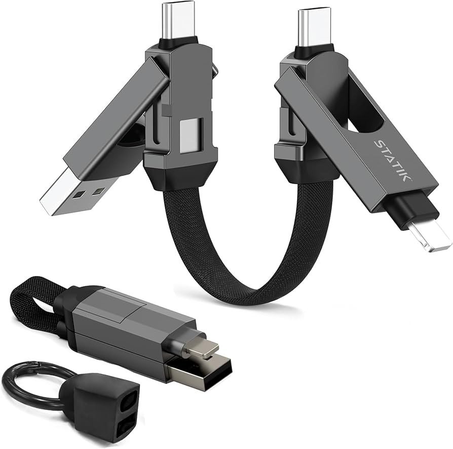 Statik HexCharge - uniwersalny kabel 4w1 z trzema wymiennymi wtyczkami magnetycznymi 15cm, w nylonowym oplocie (USB-C, lightning, USB-A) (black) 1