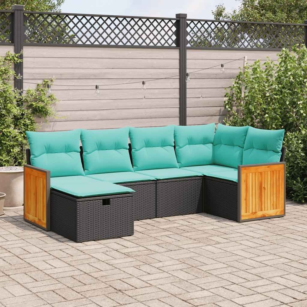 Garden Sofa Set Black PE rattan Six-piece Removable Covers