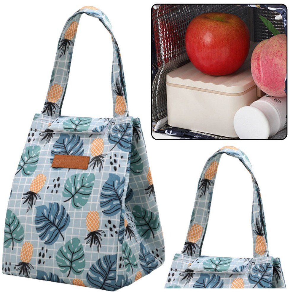 Torba Termiczna Izolacyjna Śniadaniowa Lunch Bag Liście Ananasy 25cm 1