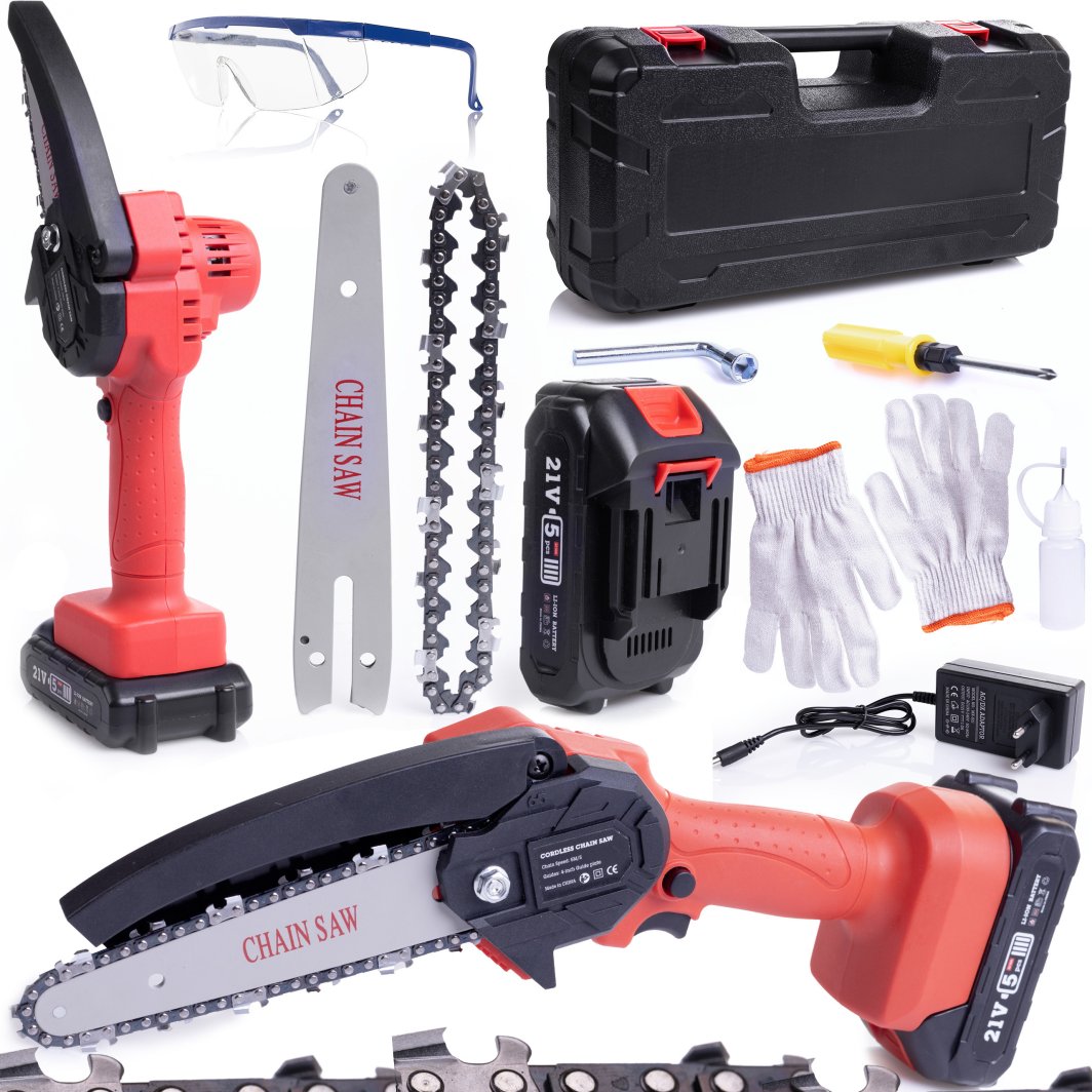 Piła Łańcuchowa Akumulatorowa Pilarka 6" Akumulator 21V Techrebal do Gałęzi Drewna 1